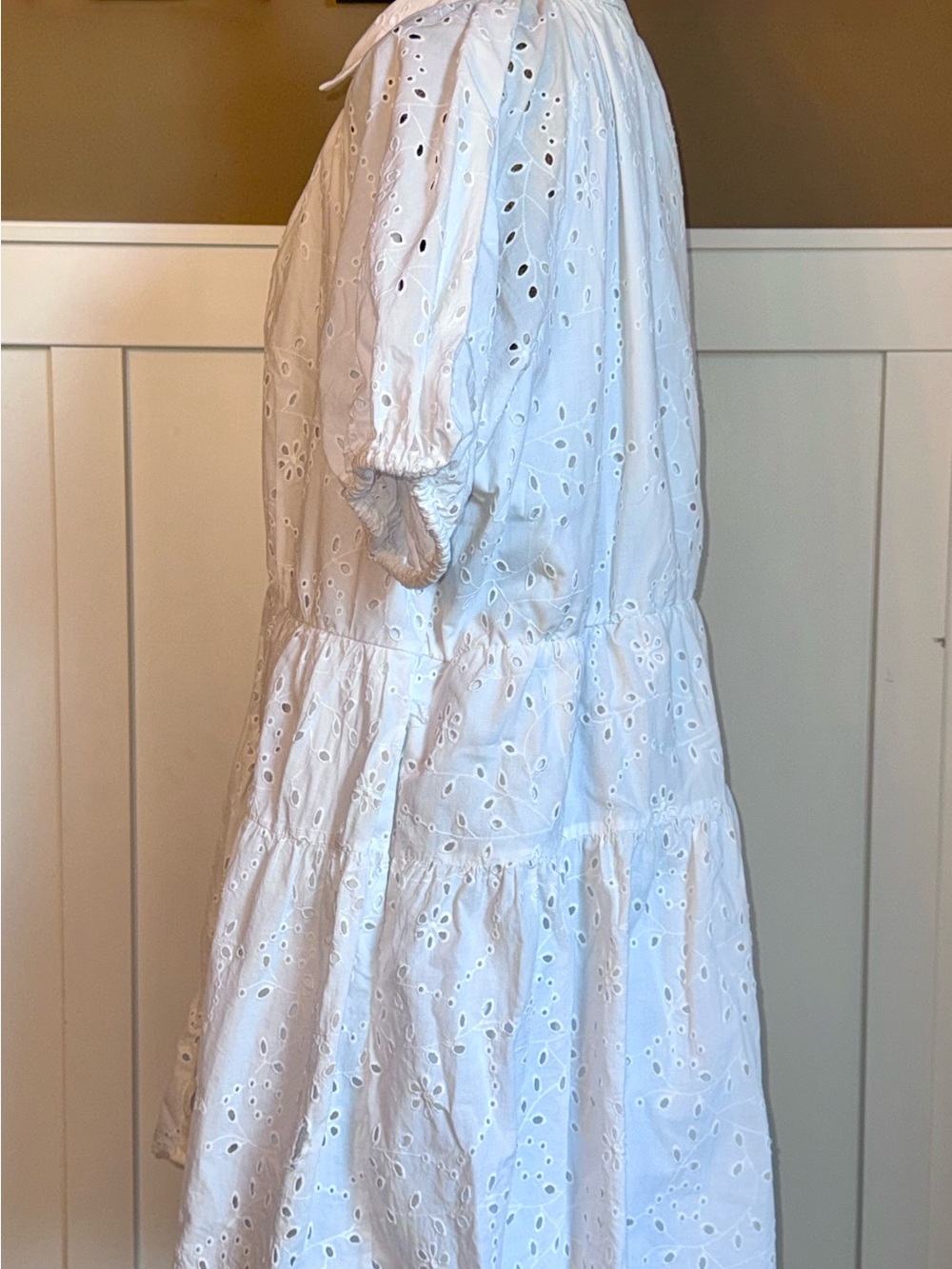 A New Day White Eyelet Mini Shirtdress XXL Balloon Sleeve Cottagecore - Picture 3 of 6